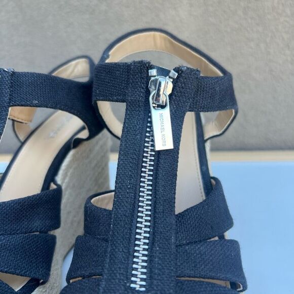 Michael Kors Damita Espadrille Wedge Sandal Size 5.5-6 Black Canvas Zipper - Picture 4 of 11